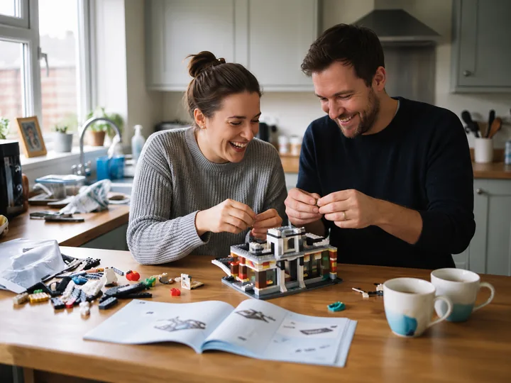 Couple enjoying a creative building project together