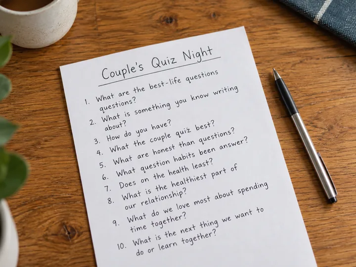 Couple enjoying a printable relationship quiz together