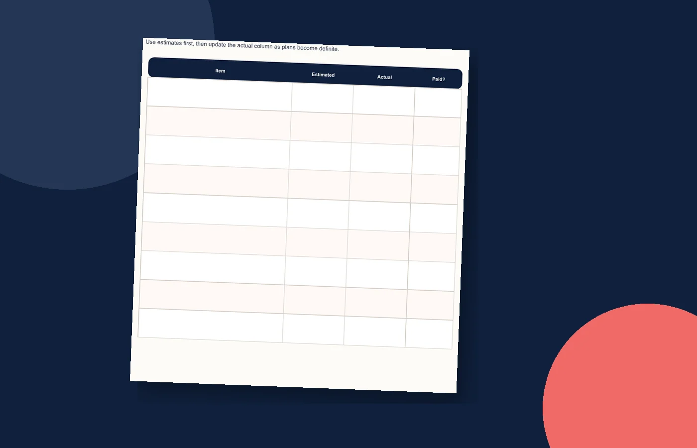 Close-up preview of the printable anniversary budget planner page