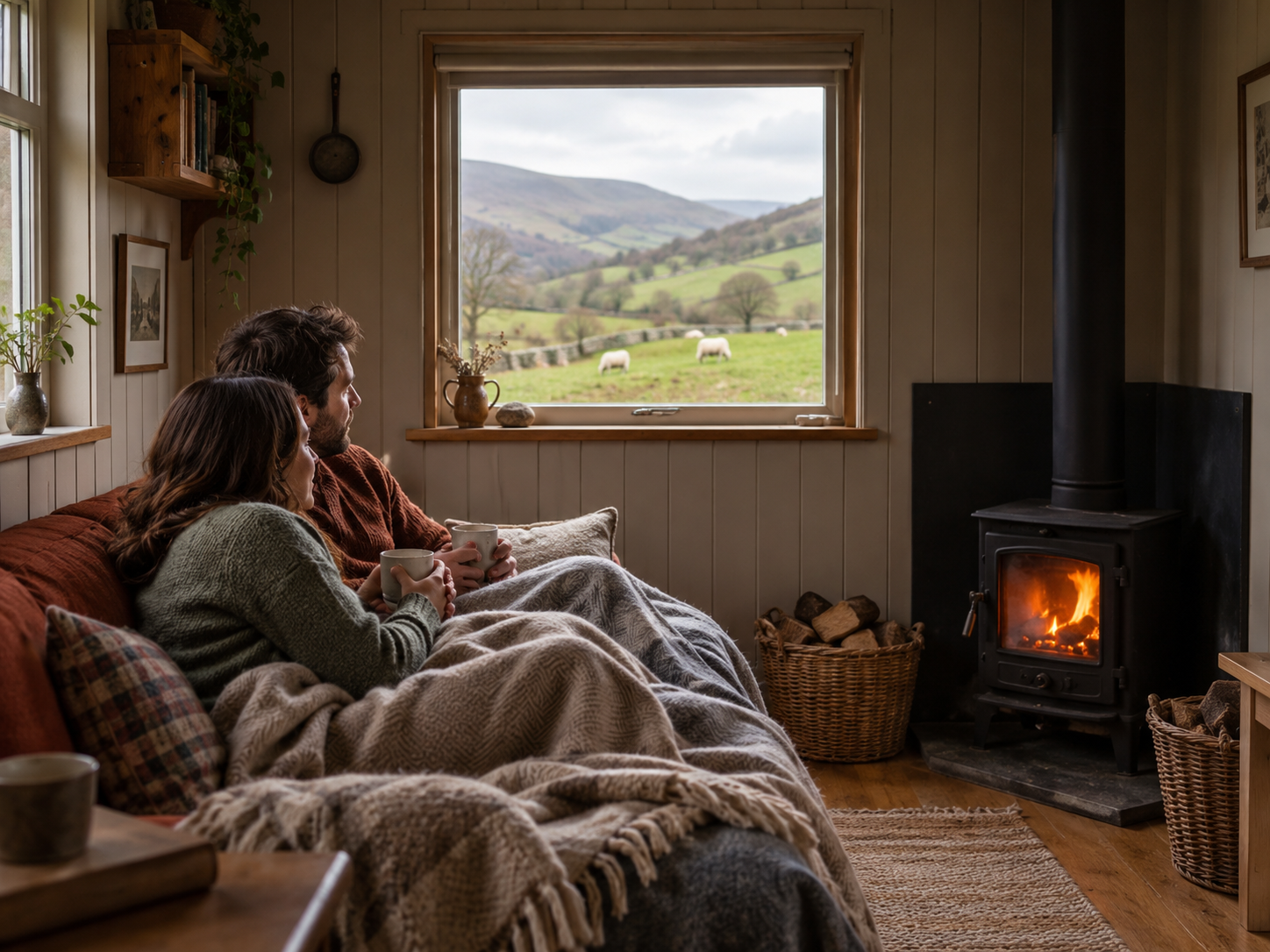 A couple outside a countryside cottage